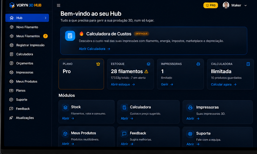 Interface do Voryn 3D Hub